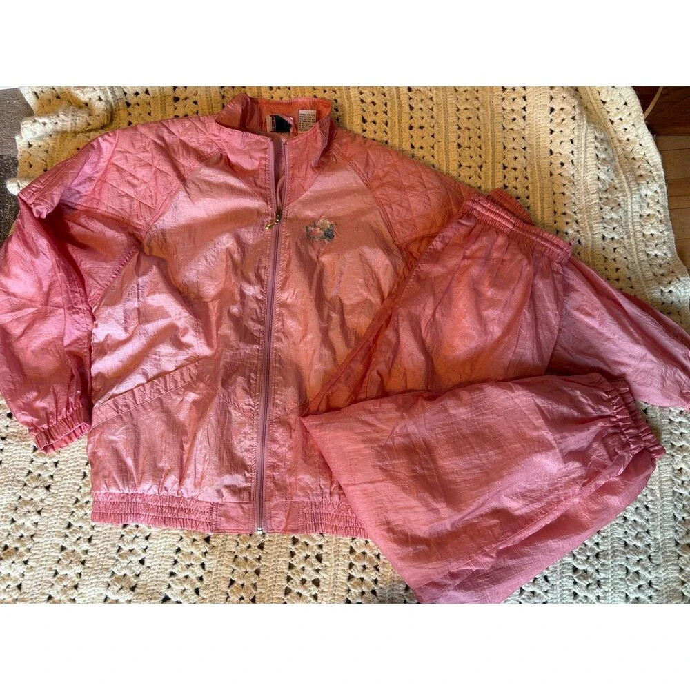 Bold spirit vintage windbreaker tracksuit jacket pants set outfit XL pink floral